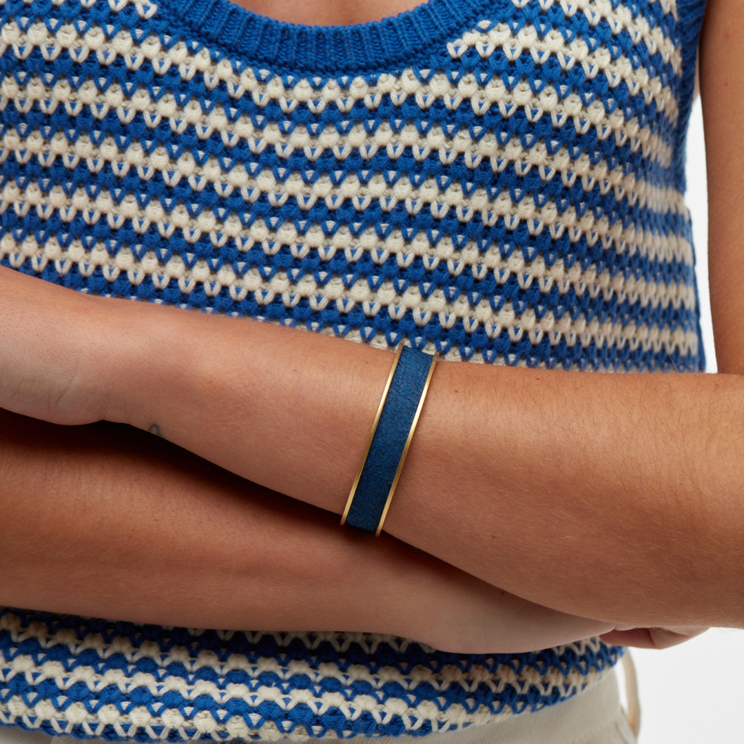 Royal Blue Cuff Bracelet with Invasive Lionfish Leather