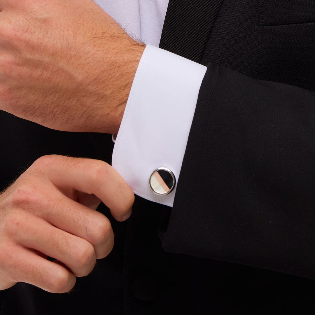 dress shirts cufflinks mens Titanium Classic Cufflinks & Dress Shirt Studs In Black Line Stone