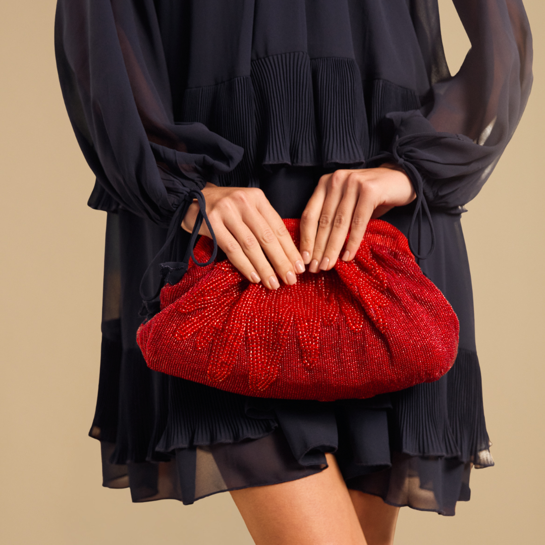 Le Jardin Handbag | Red Beaded Bag | Acrylic Chain