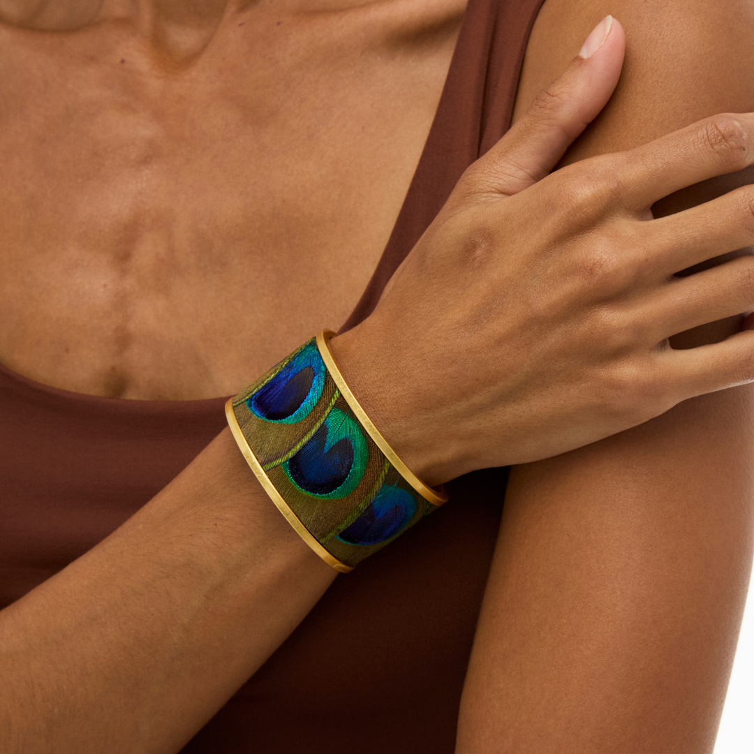 Real Peacock Feather Bracelet Peacock Feather Cuff Bangle