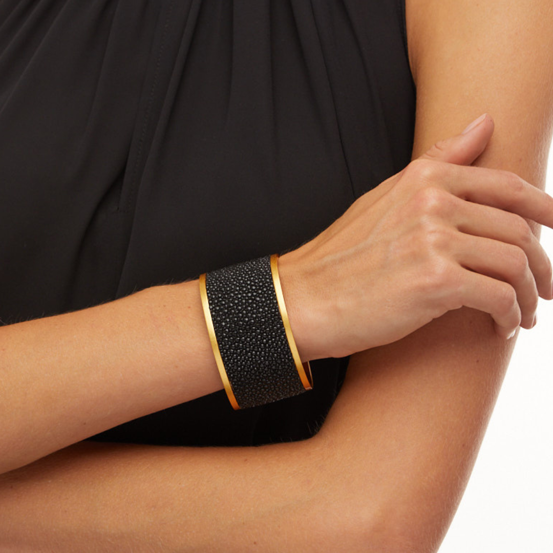 Stingray Cuff - Black Leather with 24k Gold Plate Hardware