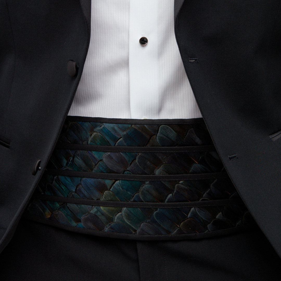 Navy Cummerbund with Blue Pheasant Feathers | Brackish