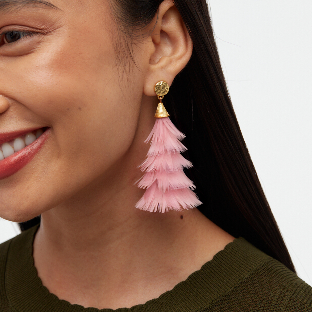 Blush Pink Feather Statement Earrings - Natural | Brackish