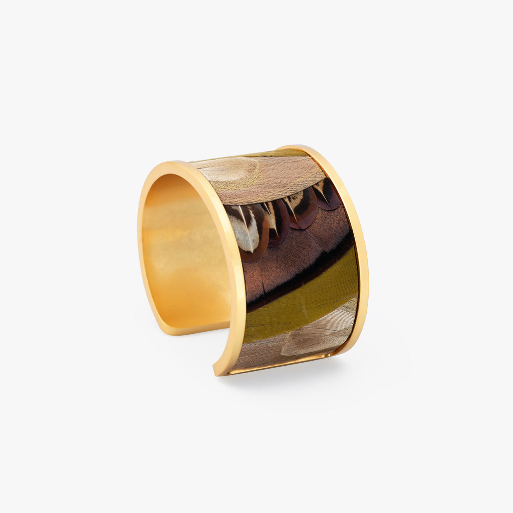 Laramie Thick Gold Bracelet for Women with Peacock Feathers