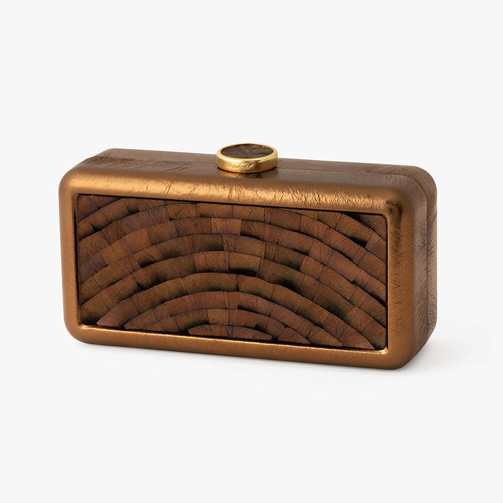 Le Marais Clutch | Golden Leather Wrap | Turkey Feathers