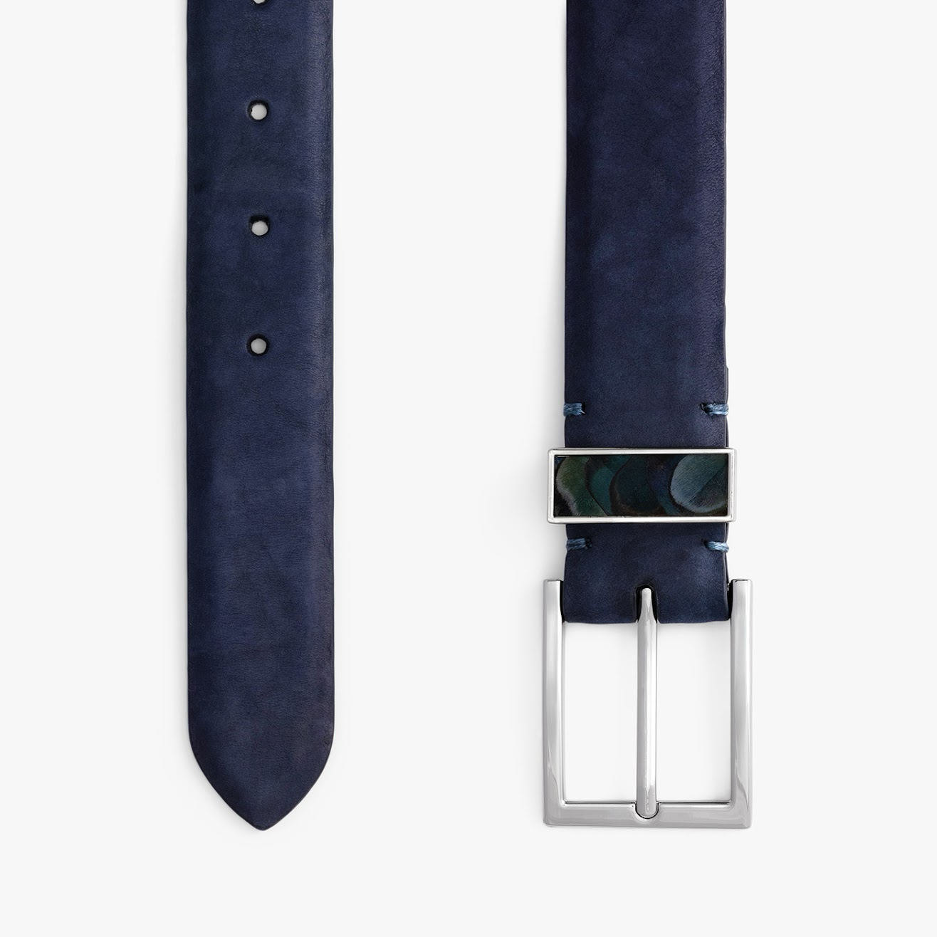 Bear Island Bear Belt | Navy Blue Leather | Pheasant Feathers display picture 3
