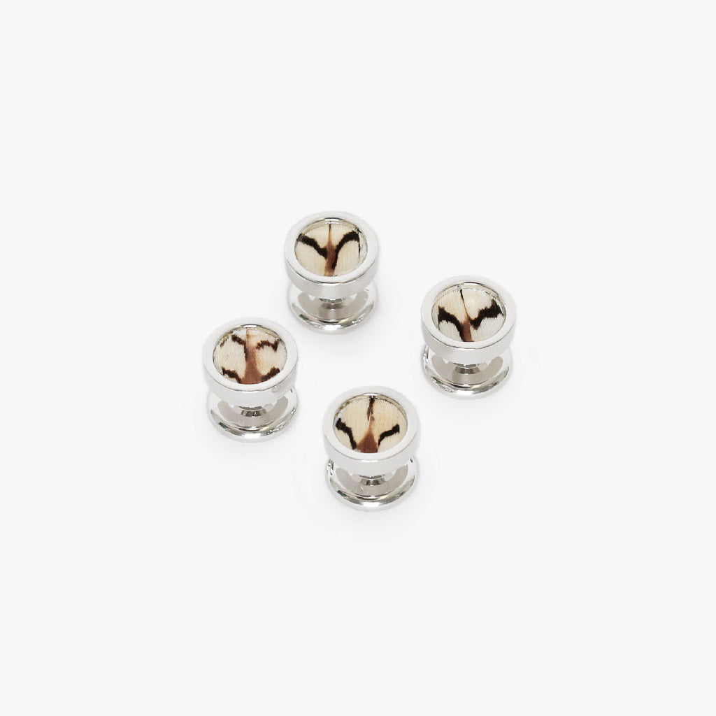 Feather Tux Studs - Quail, Rhodium-Plated, Set of 4 | Brackish