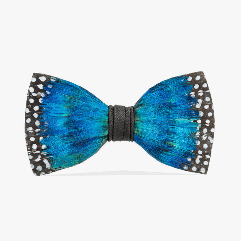 Teal Bow Tie, Men's Teal and Black Feather Bow Tie