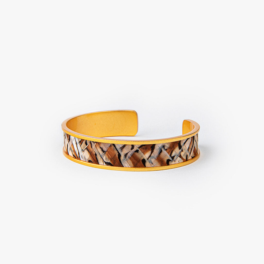 Julie Cuff | Unique Cuff Bracelet with Quail Feathers & 24K Gold