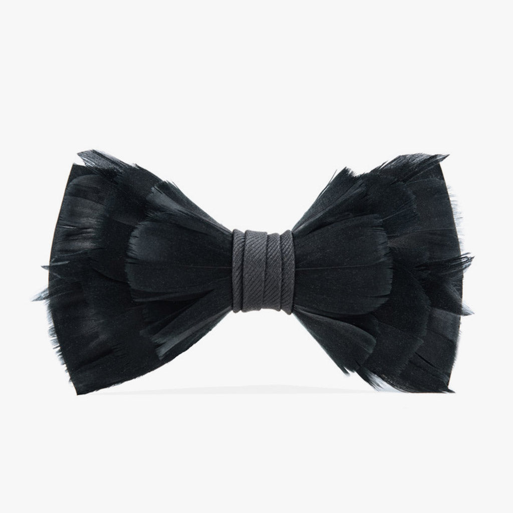 Black Goose Feather Bow Tie with Grosgrain
