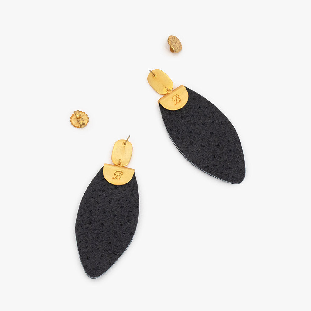 Black ostrich feather bee earrings — Amahle Designs