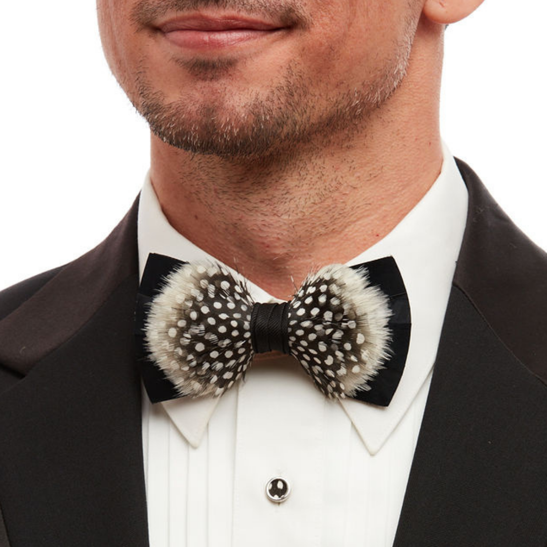 Black and White Polka Feather Dot Bow Tie | Brackish