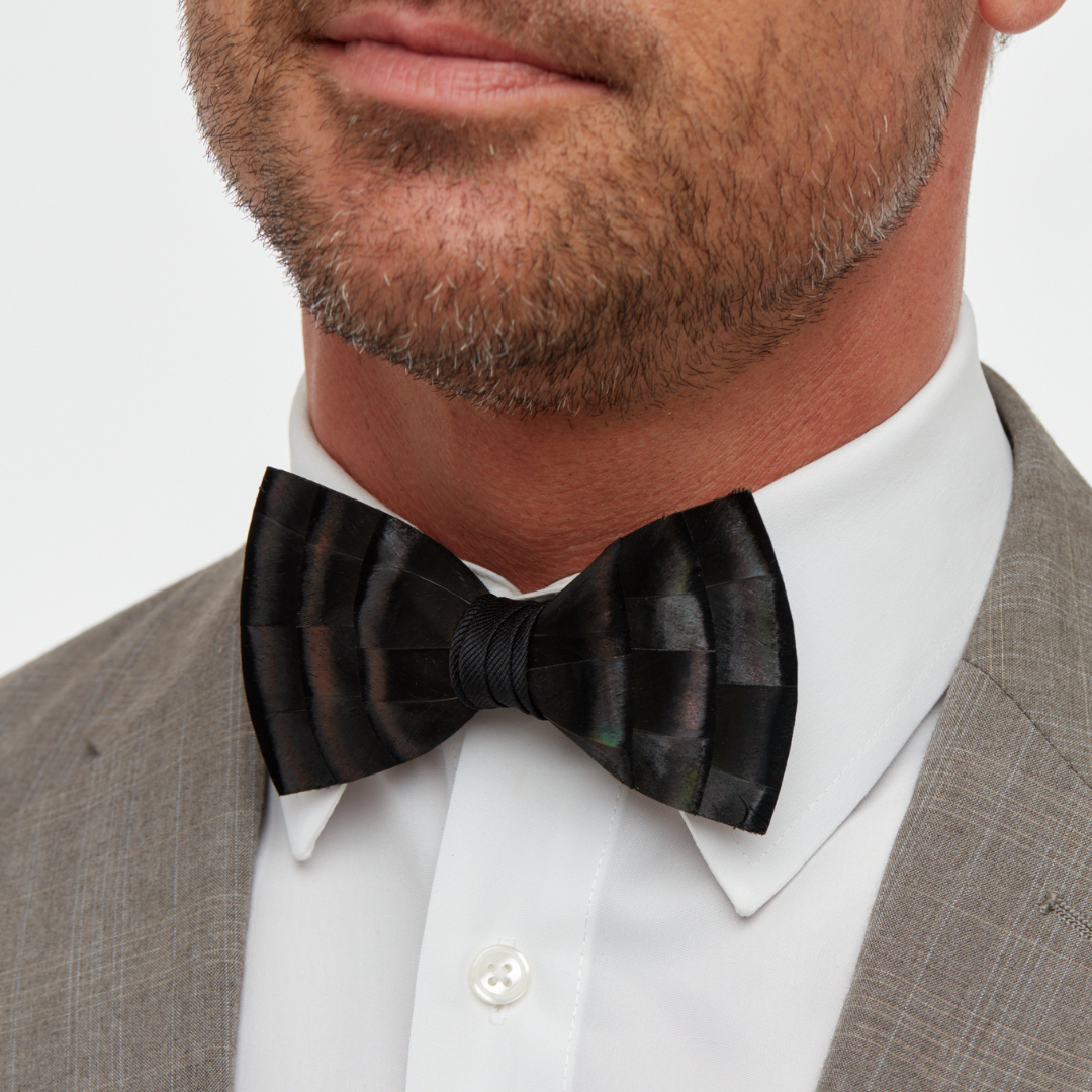 Slate Black Textured Bow Tie - Genuine Turkey Feathers