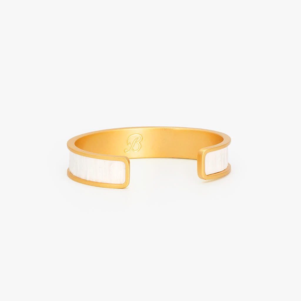 White Feather Cuff Bracelet with 24K Gold-Plated Hardware display picture 2