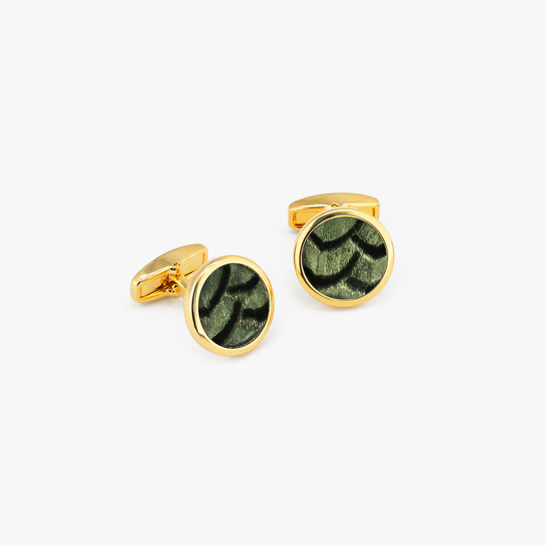 Green Pheasant Cufflinks - Brackish Brand, Genuine Feathers