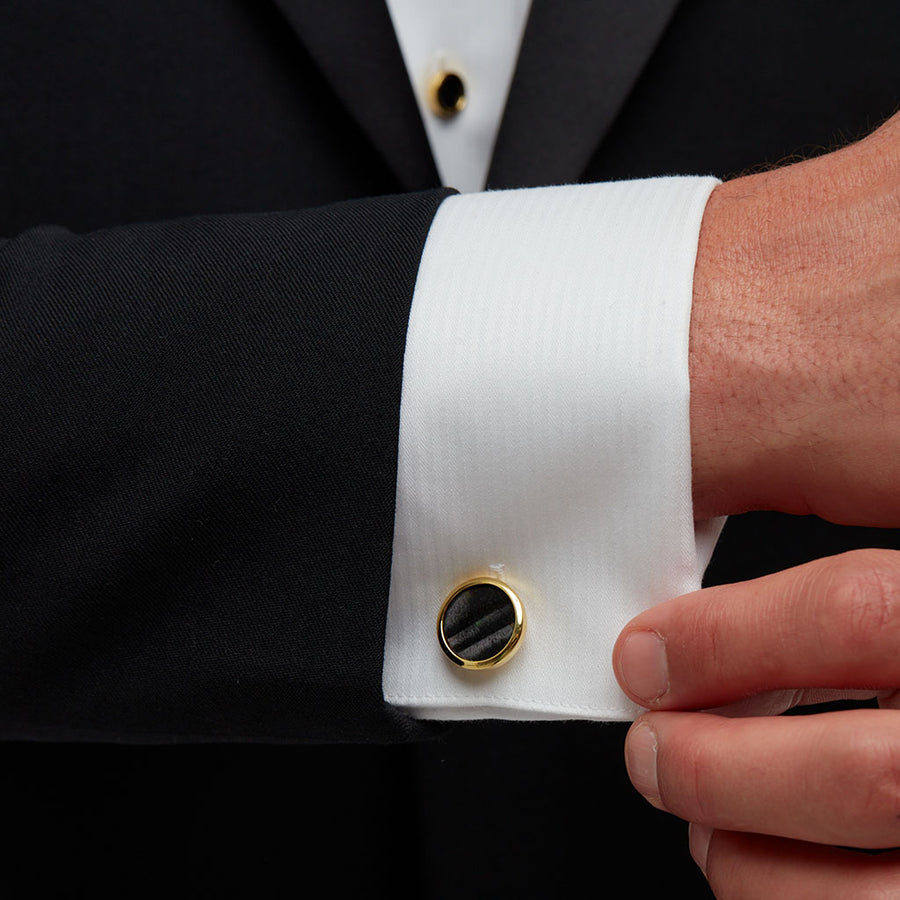 Cufflink Rings Cufflink and Studs Set - Natural Black Turkey Feathers