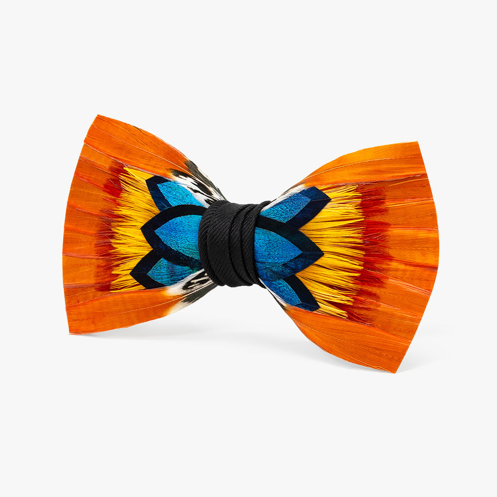 Orange, Yellow, and Blue Bow Tie with Feathers | Brackish