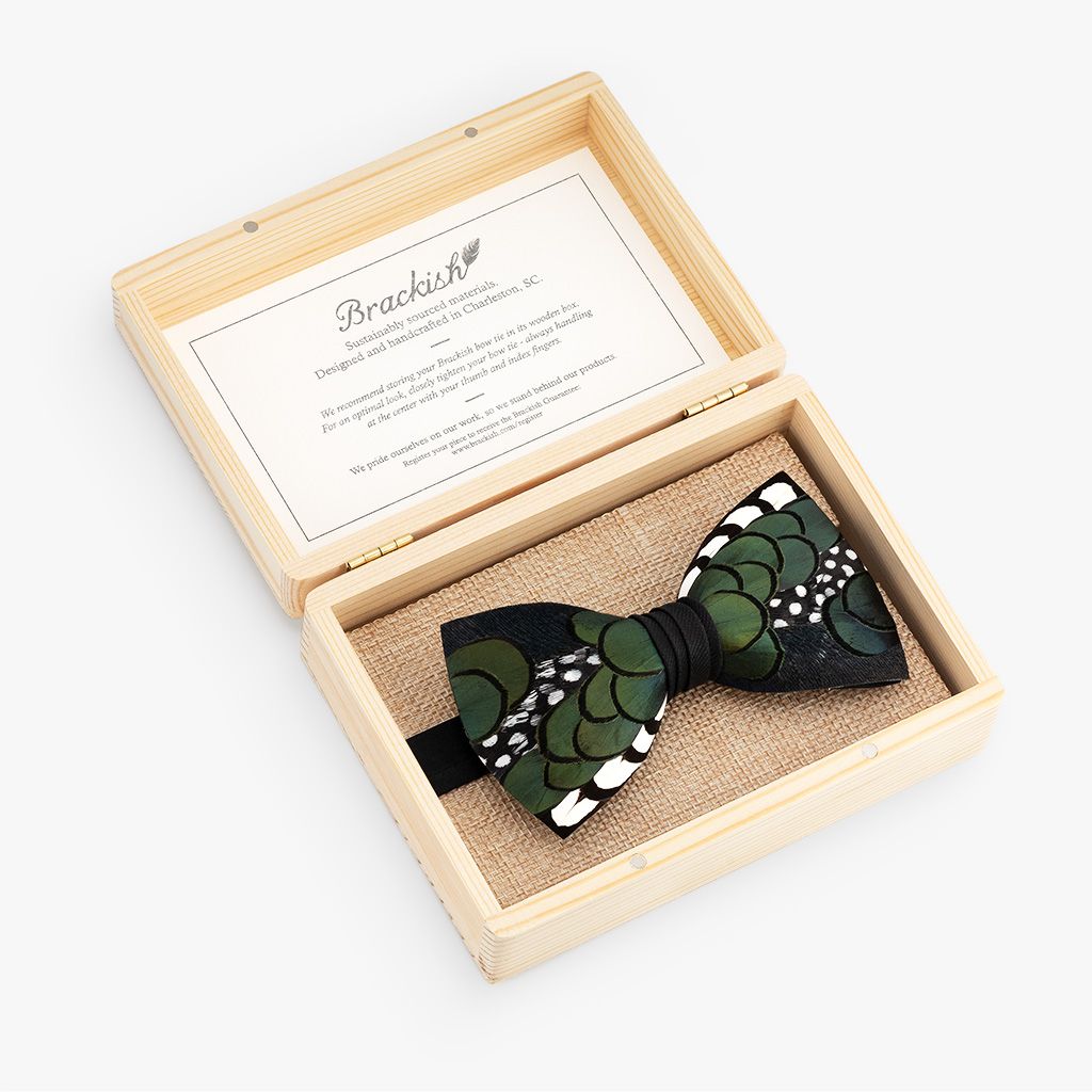 Seattle Polka dot Green Pheasant Feathers Bow Ties lapel Pin fashion Set - Mandujour Handmade