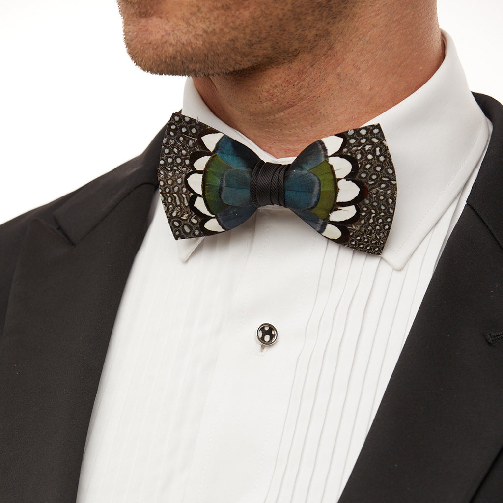 Black and Blue Bow Tie | Dotted Bow Tie with Layered Feathers