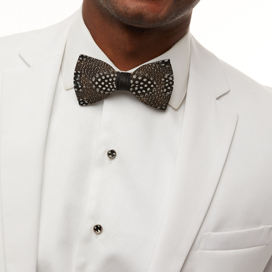 Guinea Feather Bow Tie, Brown Polka Dot Bow Tie