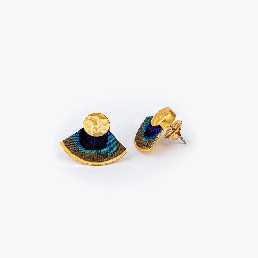 Iridescent Peacock Feather Stud Earrings Brackish