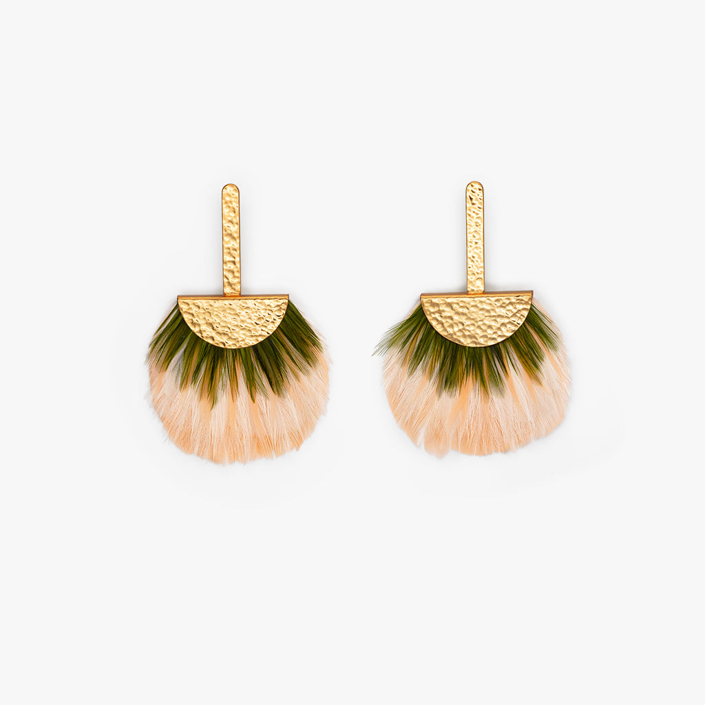 Pink Goose and Green Rooster Feather Earrings | Brackish