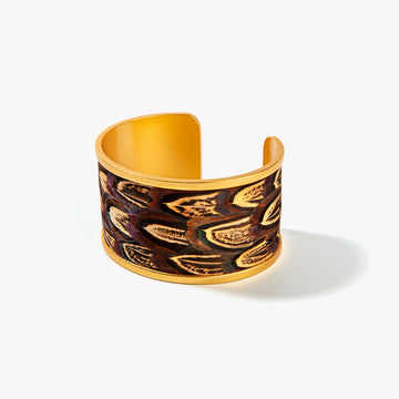 Wide Gold Cuff Bracelets with Inlaid Feathers | Statement Cuffs